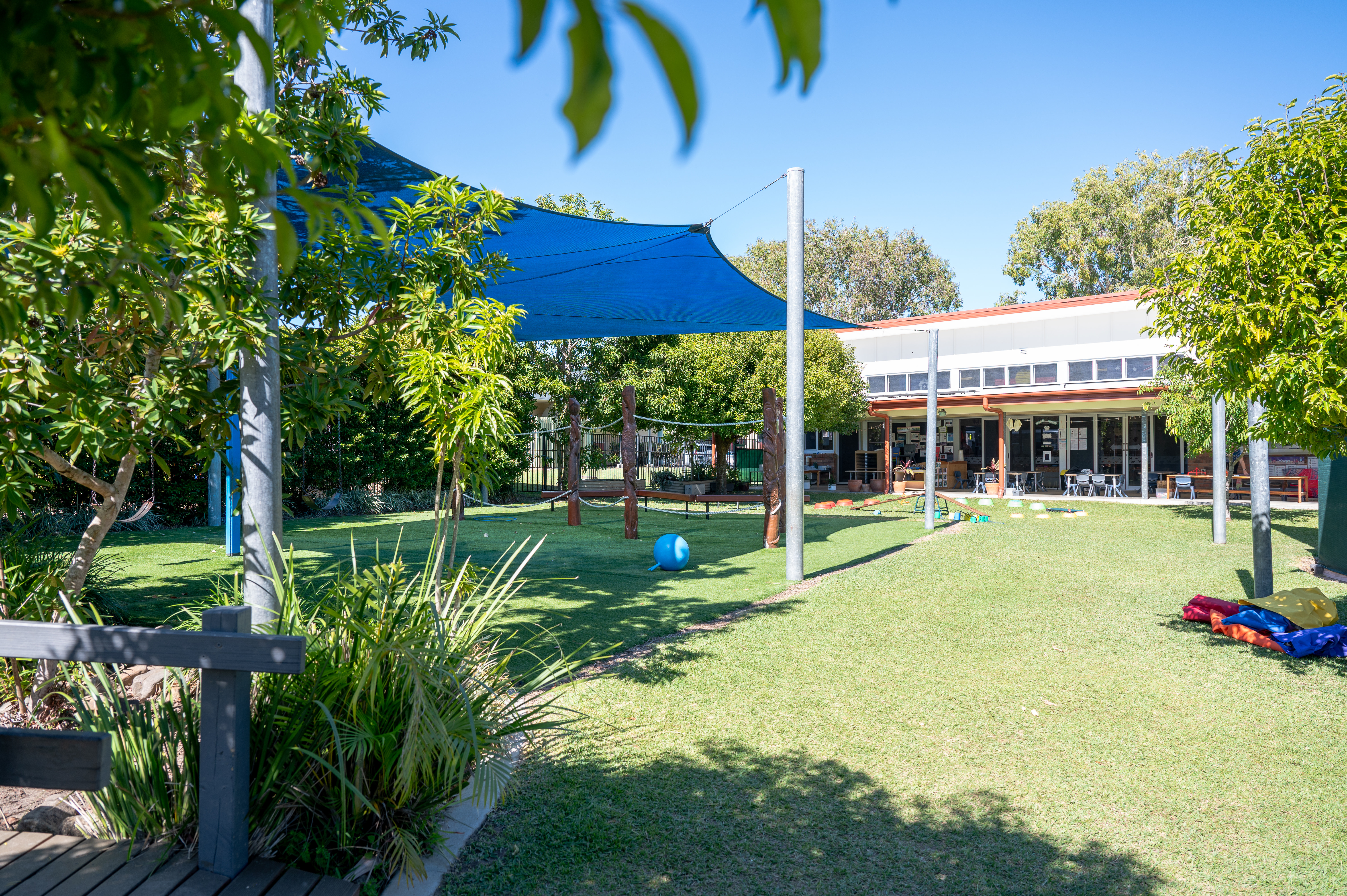 Outdoor space of kindergarten with larger open area