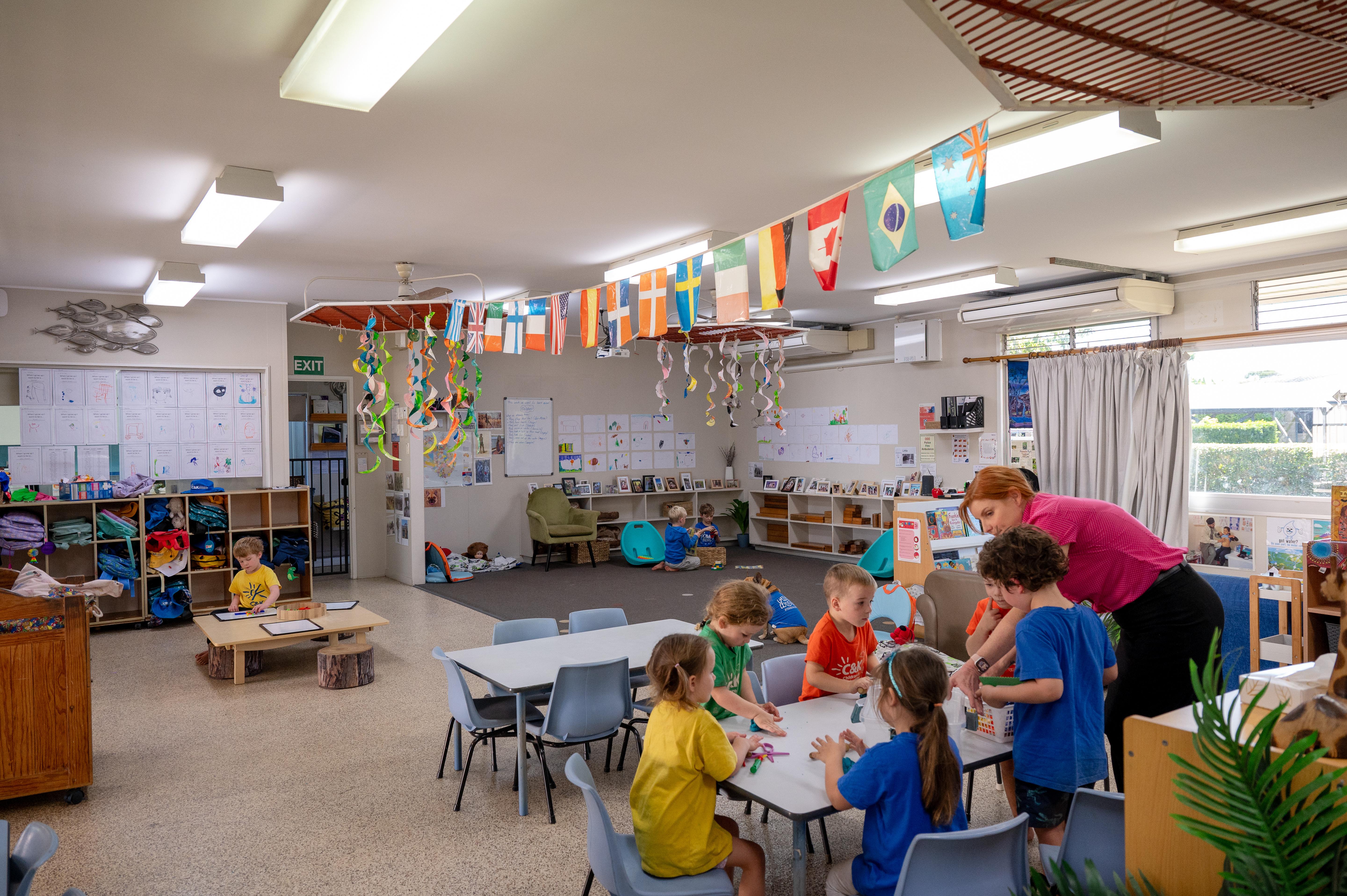 inside kindergarten with children doing activity