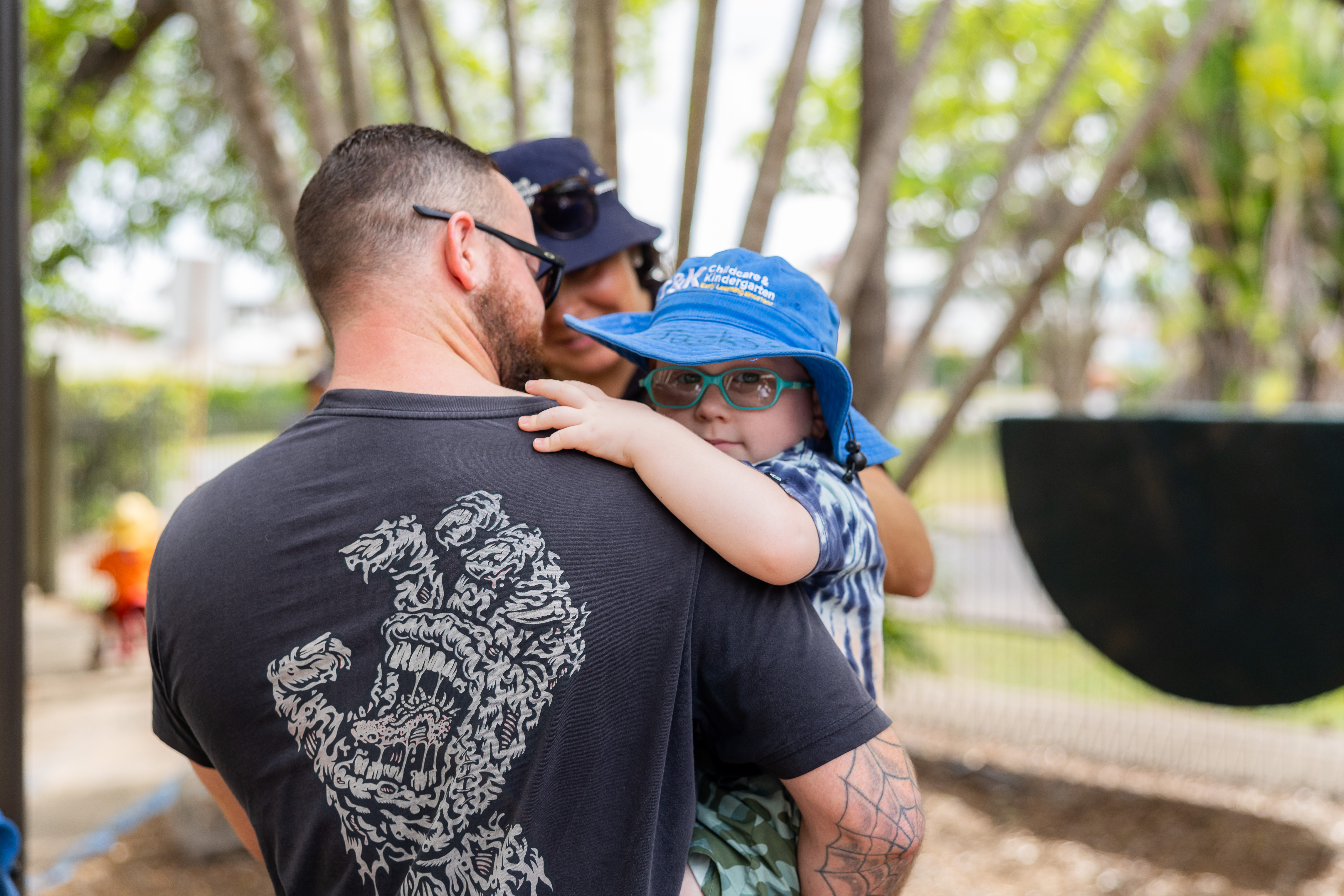 Parent and child hugging