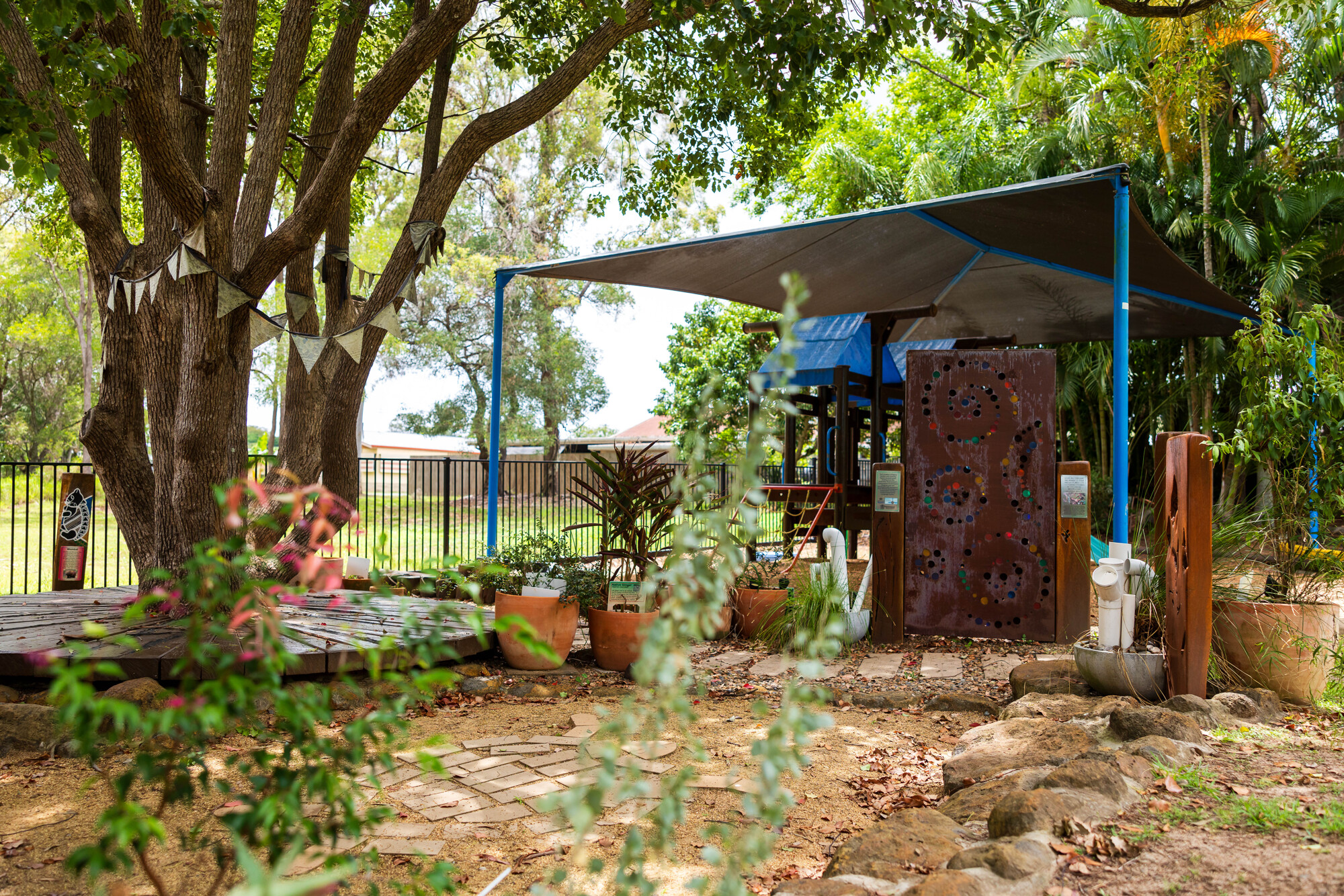 Yarn circle and surrounding garden