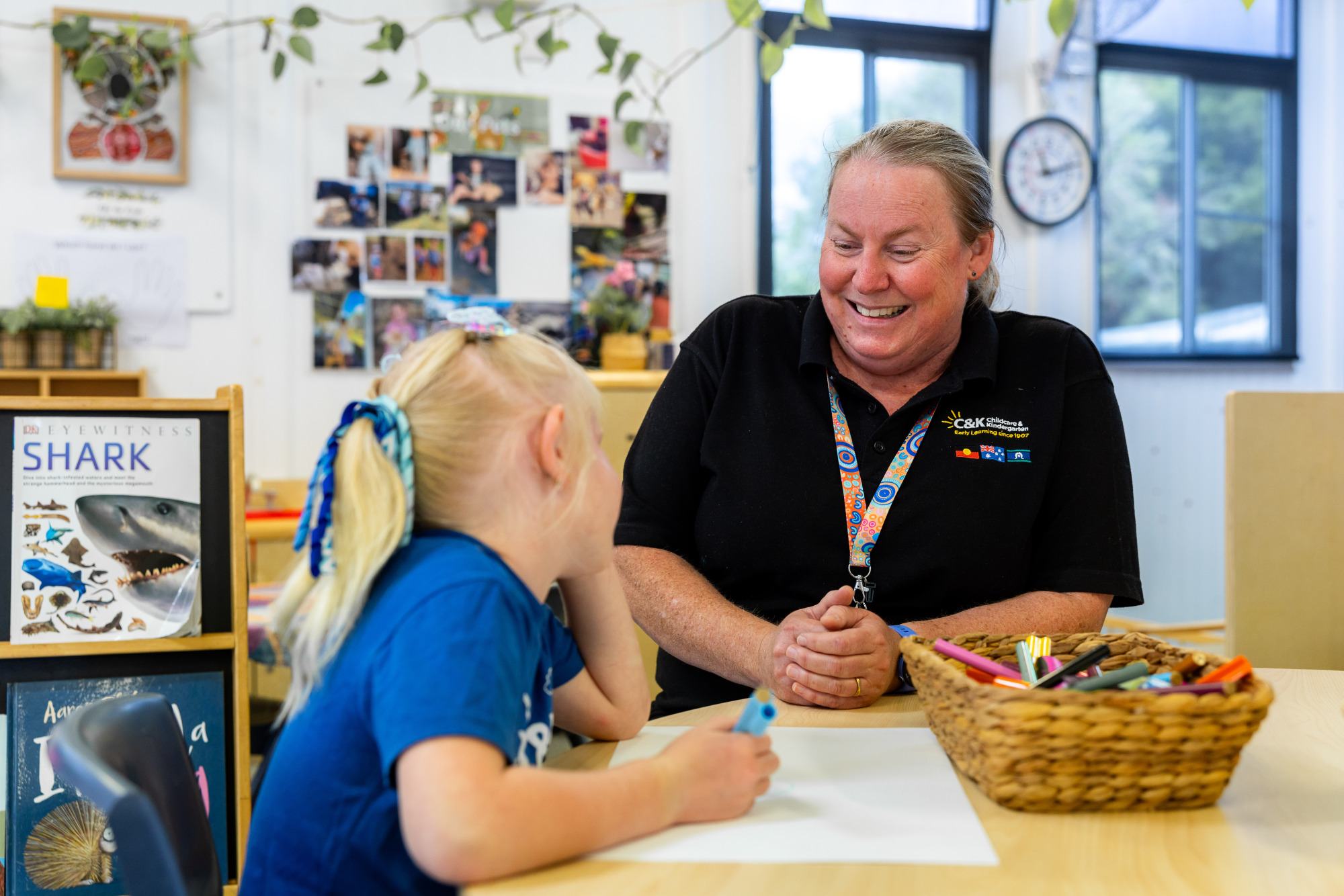 C&K Cambooya - educator and child drawing